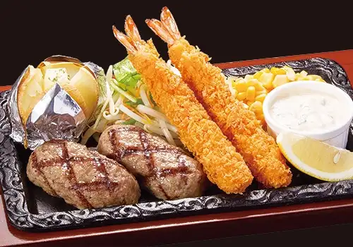 ハンバーグ&エビフライ