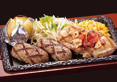 ハンバーグ&赤鶏香草焼き